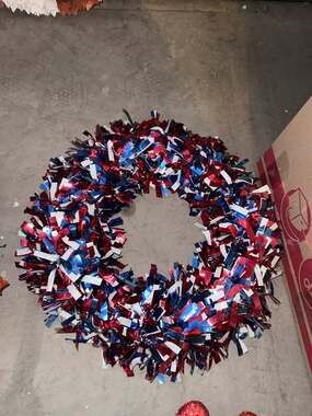 Patriotic Tinsel Wreath Red White Blue Metallic Foil 4th of July Door Decor